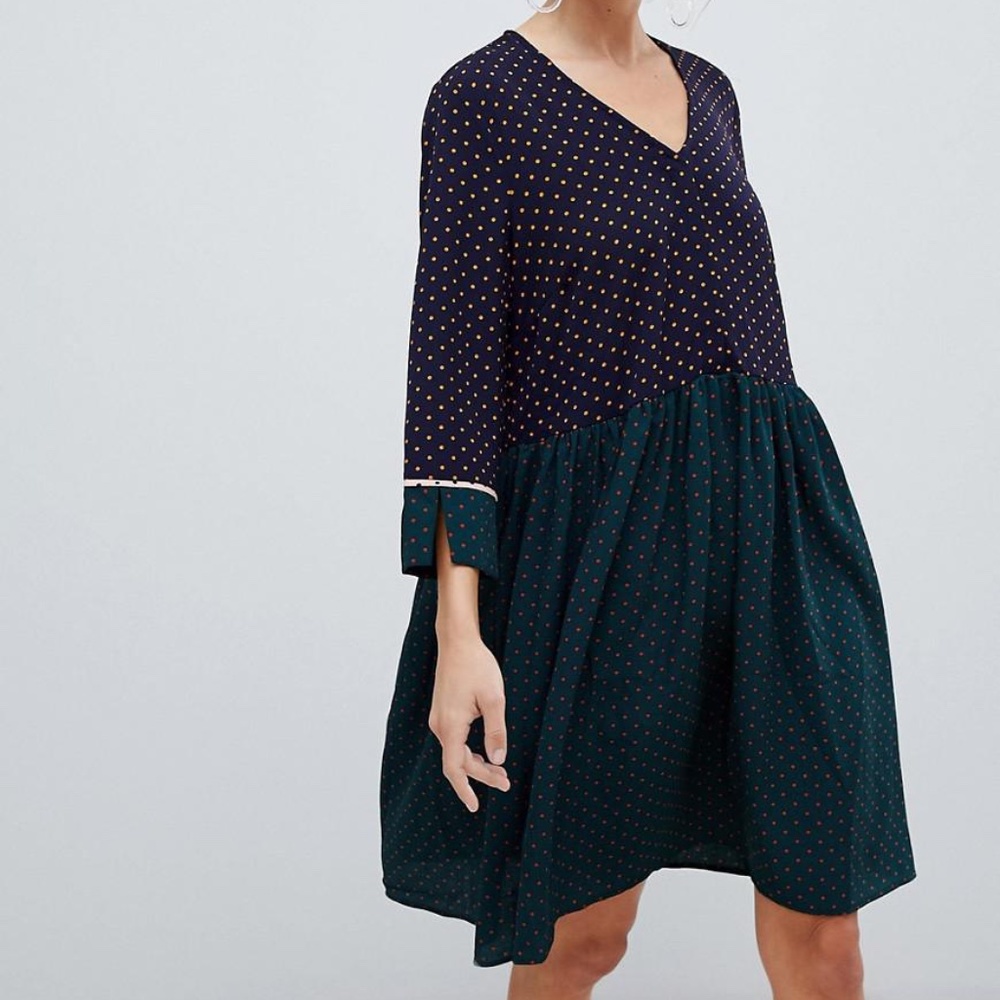 ASOS Y.A.S Color Block Polka Dot Mini Dress XS Office Work Dress - Picture 3 of 8